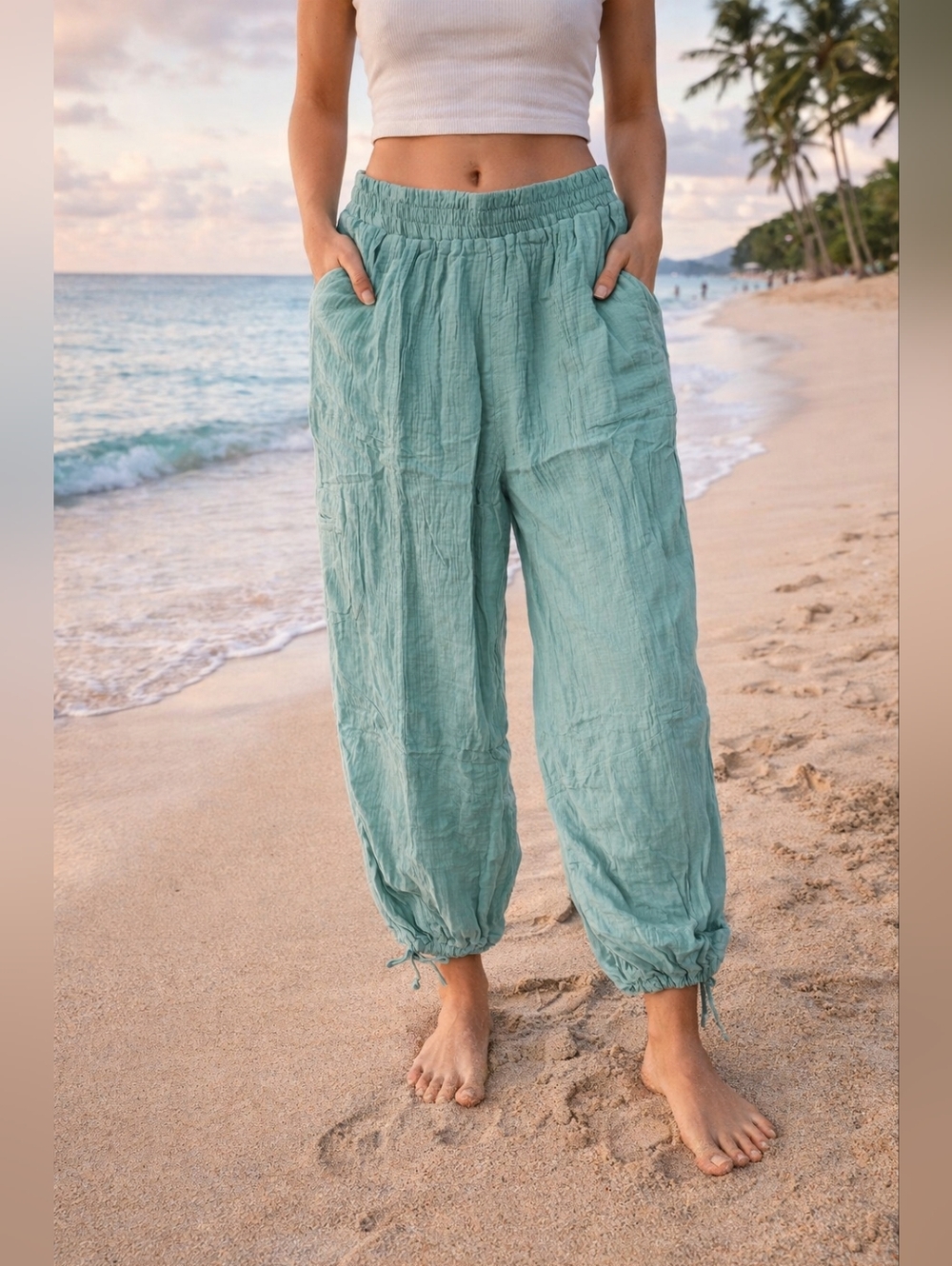 entro Seafoam Green Lightweight Drawstring Track Pants